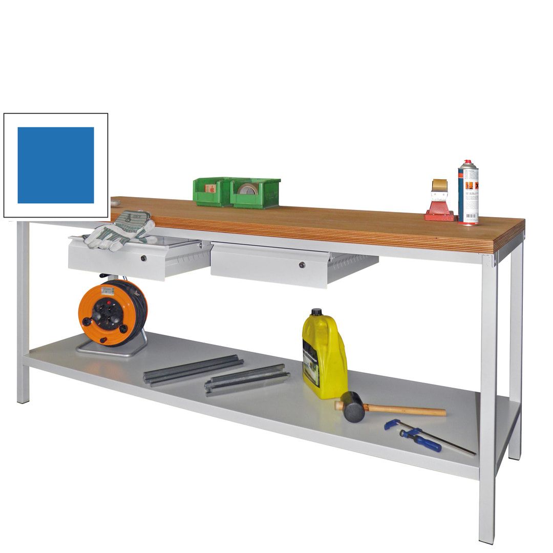 Werkbank mit Ablageboden - 2 Schubladen - 900 x 2.000 x 700 mm (HxBxT) - anthrazitgrau