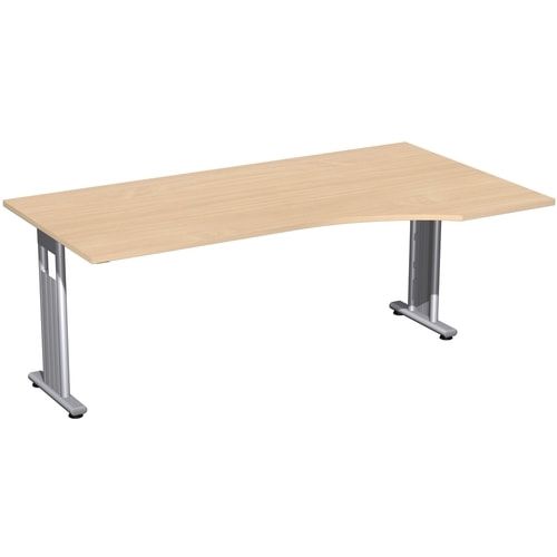 Eckschreibtisch, Bürotisch, Füße einseitig verkürzt, C-Fuß Flex, Ecke rechts, 720 x 1.800 x 1.000 mm (HxBxT), Gestell silber, Dekor Ahorn