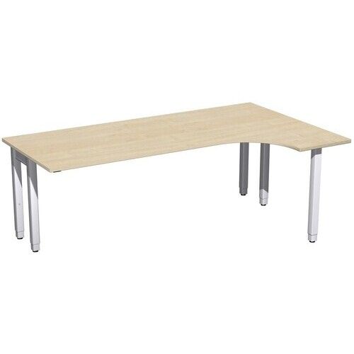 Eckschreibtisch, Ecke rechts, Füße einseitig verkürzt, 4-Fuß Quadrat Pro, höhenverstellbar, 680-800 x 1.600 x 1.200 mm (HxBxT), Dekor Ahorn
