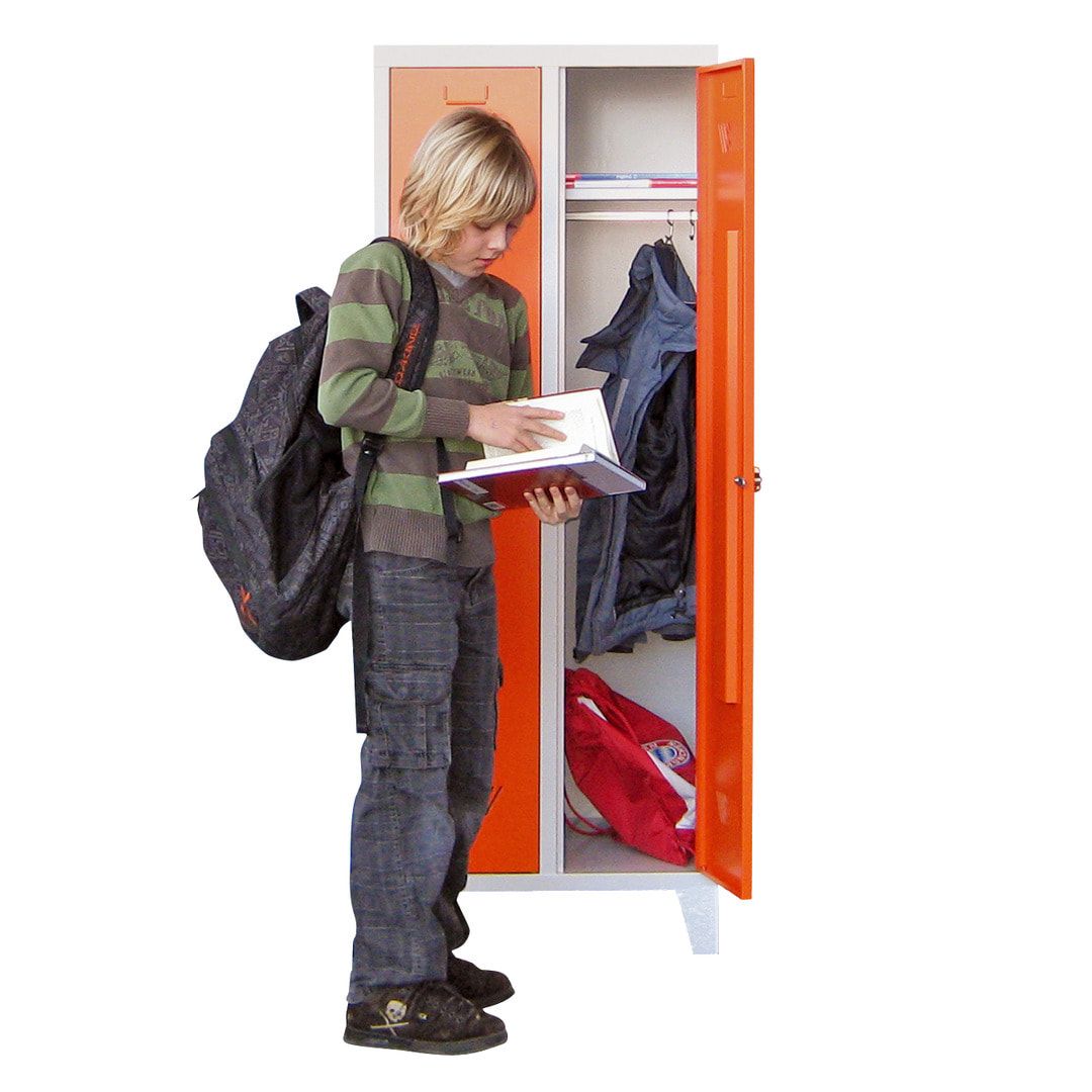 Spindschrank f. Schulen - mit Sockel - Höhe 1.600 mm - 2 Abteile a 300 mm - Drehriegel - anthrazitgrau