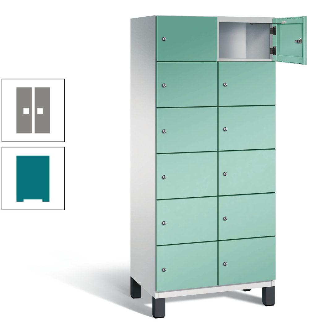 Fächerschrank, Stahlschrank, 12 Fächer, Türöffnungsbegrenzer, Füße, 1.980 x 800 x 525 mm (HxBxT), Korpus anthrazitgrau, Front anthrazitgrau