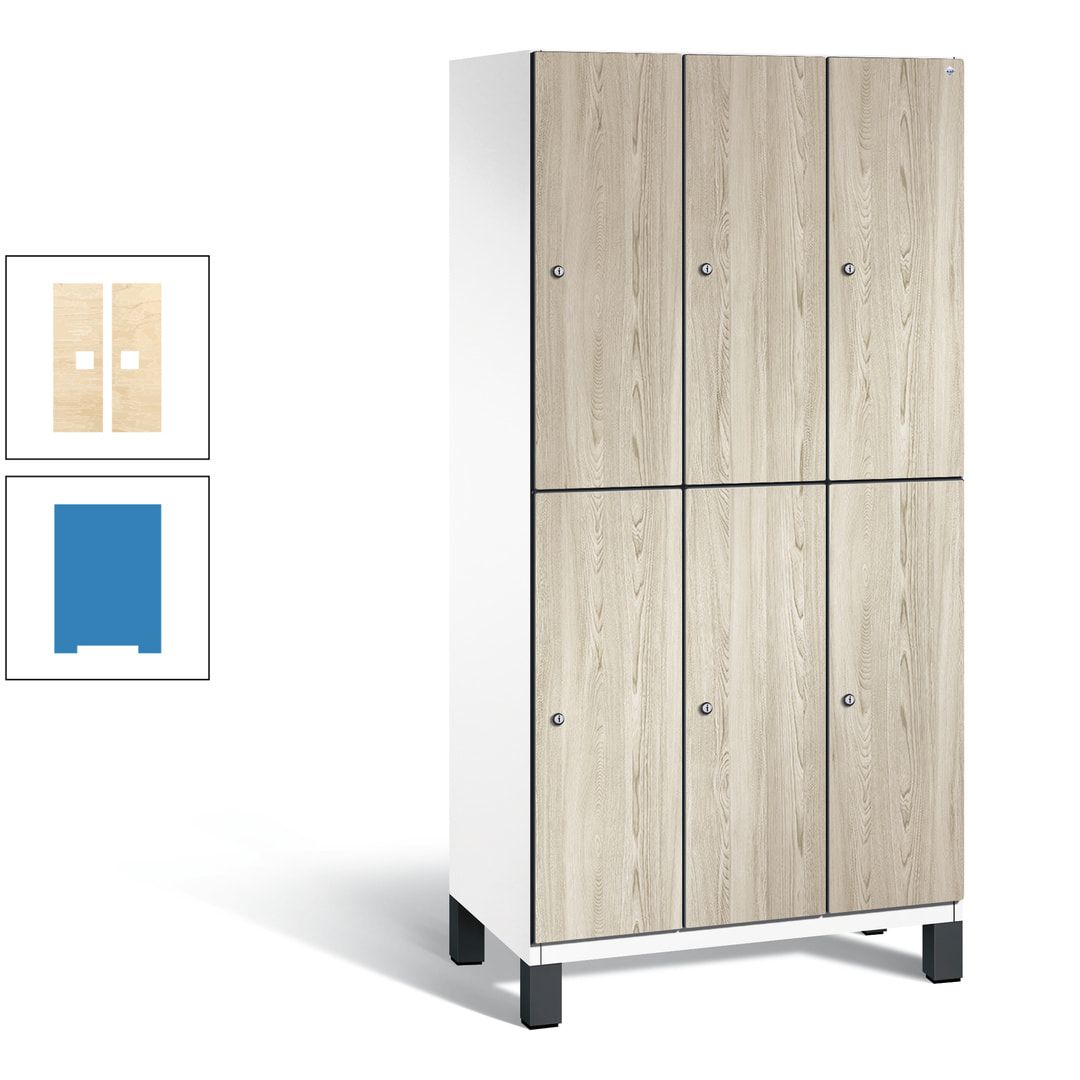 Fächerschrank, Garderobenschrank, mit Füßen, 3 Abteile, 1.980 x 900 x 525 mm (HxBxT), Korpus anthrazitgrau, Tür Donau-Ahorn