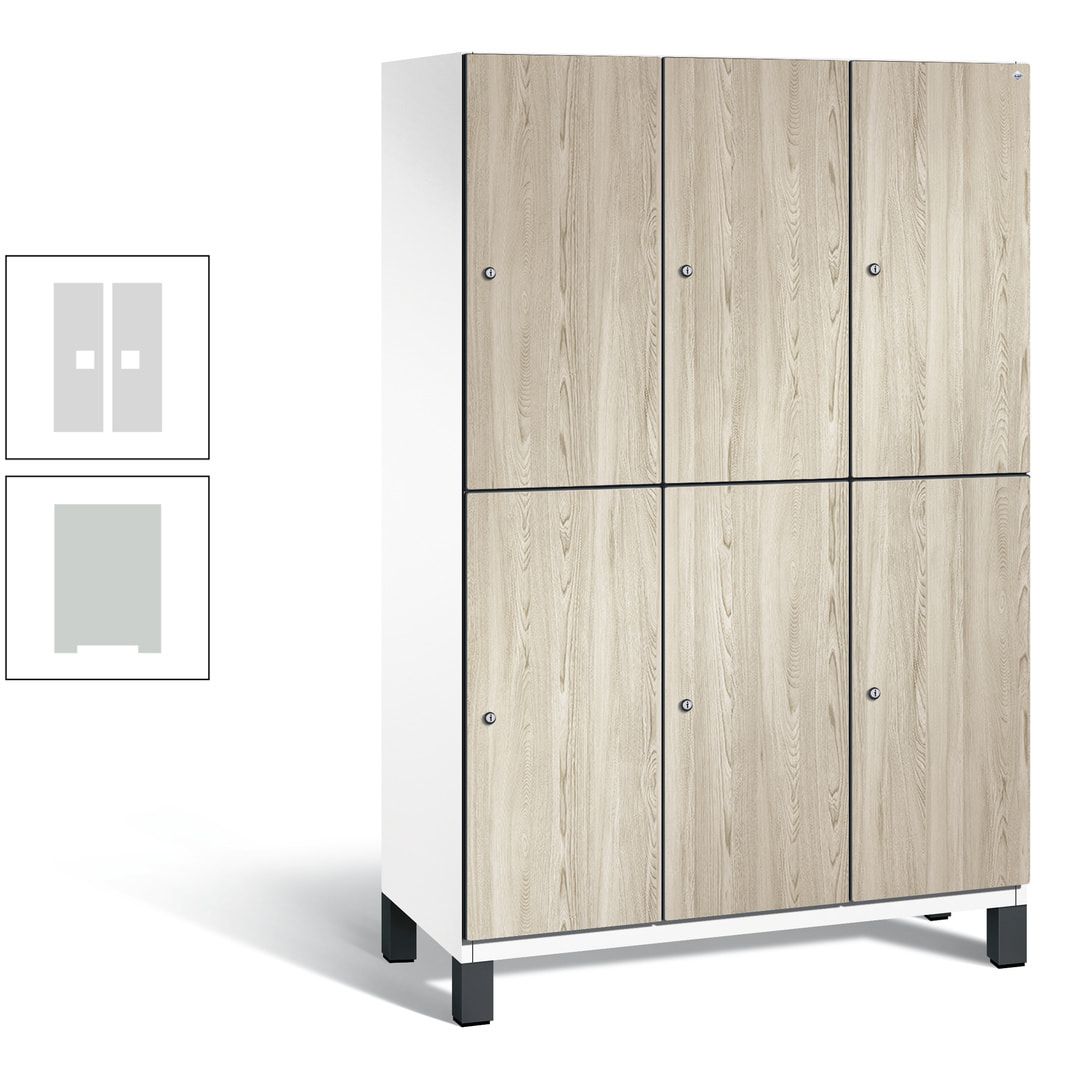 Fächerschrank, Garderobenschrank, mit Füßen, 3 Abteile, 1.980 x 1.200 x 525 mm (HxBxT), Korpus anthrazitgrau, Tür Donau-Ahorn