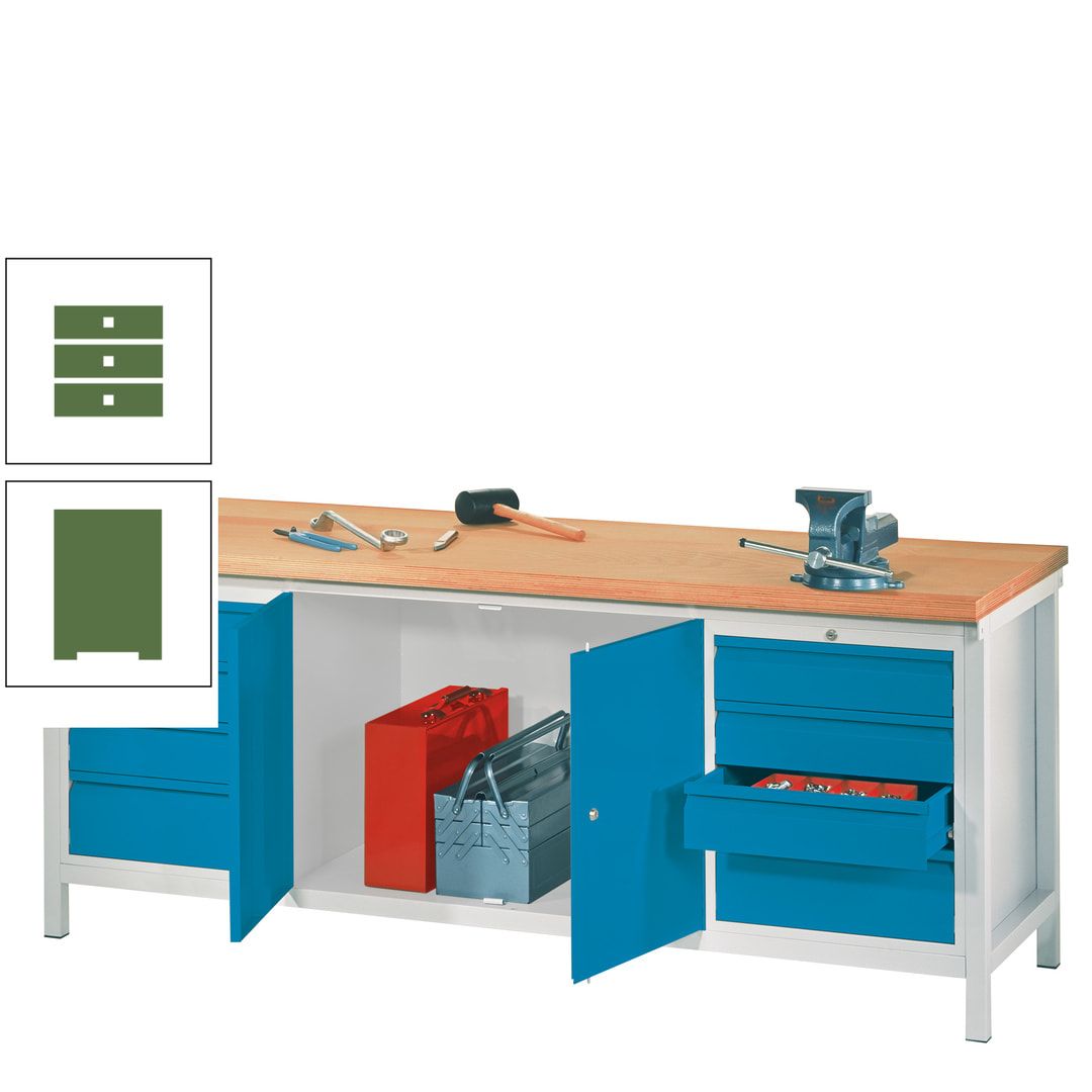 Werkbank mit Schubladenblöcken und Schrank - Traglast 1.400 kg - 900 x 2.000 x 700 (HxBxT) - anthrazitgrau