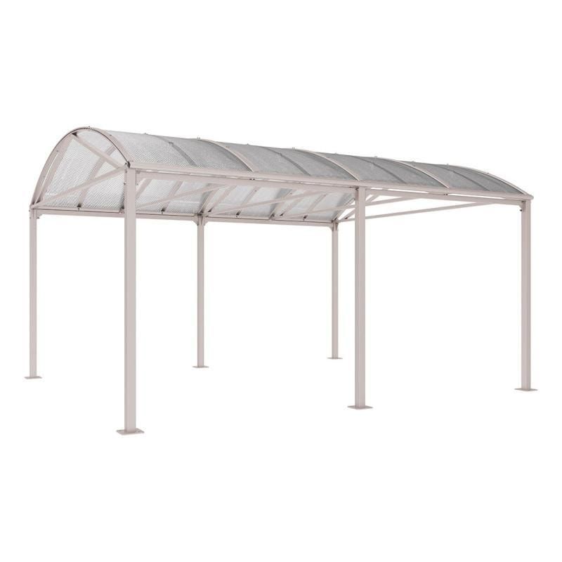 Fahrradunterstand, Fahrradüberdachung, Unterstand, Grundmodell, 10 Zweiräder, Regenrinne, 3.010 x 5.000 x 4.160 mm (HxBxT), Farbe enzianblau