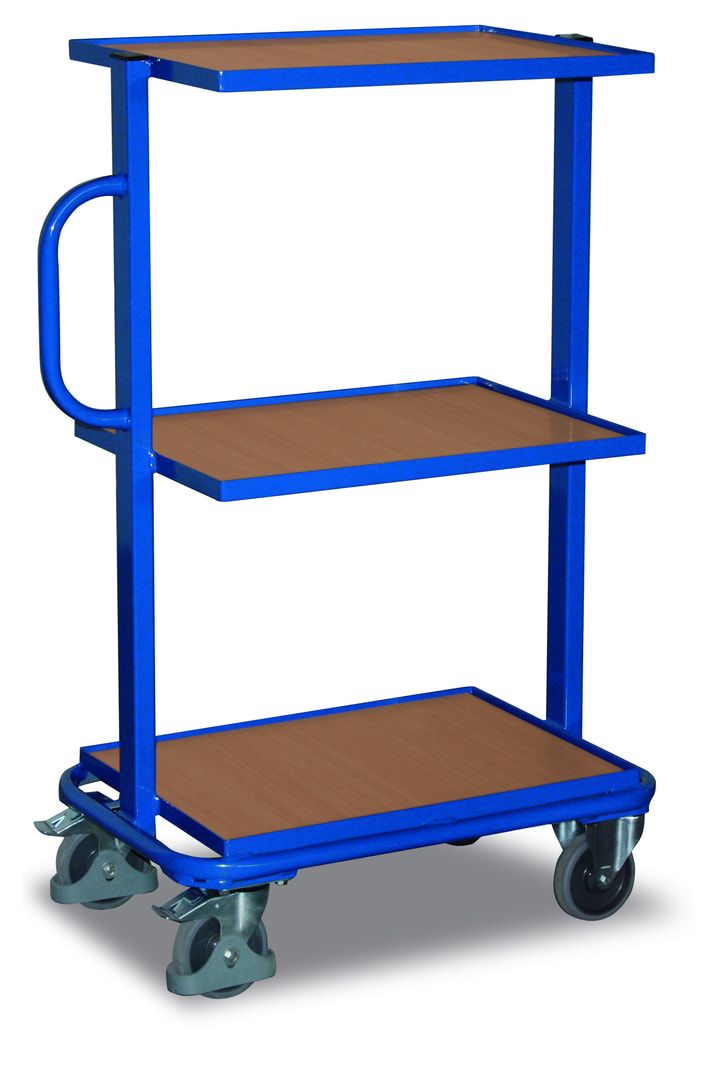 Beistellwagen für Eurokästen - 200 kg Traglast - Ladefläche 410 x 610 mm (BxT) - 3 Böden