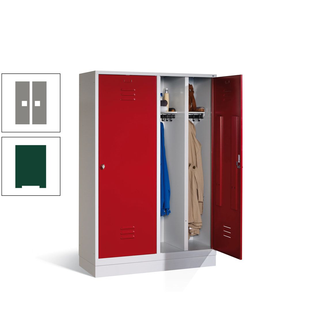 Doppel-Spind mit Großtüren, Garderobenschrank mit Sockel, 4 Abteile a 300 mm, Korpus anthrazitgrau, Tür anthrazitgrau, 1.800 x 1.190 x 500 mm (HxBxT)