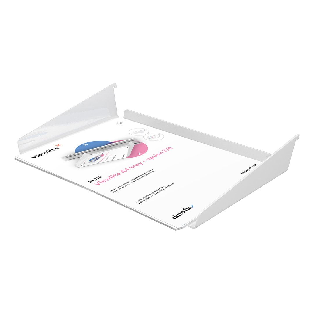 A4-Ablage, Heftablage, Briefablage, Organisator, Utensilienhalter, für Schienensystem, Schienenbefestigung, 56 x 341 x 208 mm (HxBxT), weiß