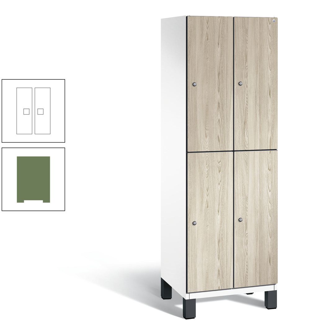Fächerschrank, Garderobenschrank, mit Füßen, 2 Abteile, 1.980 x 600 x 525 mm (HxBxT), Korpus anthrazitgrau, Tür Donau-Ahorn