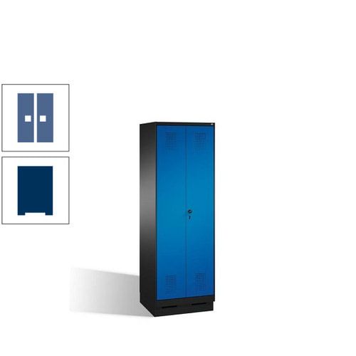 Doppel-Spind, Doppeltüren, Garderobenschrank mit Sockel, 2 Abteile a 300 mm, Korpus anthrazitgrau, Tür anthrazitgrau, 1.800 x 600 x 500 mm (HxBxT)