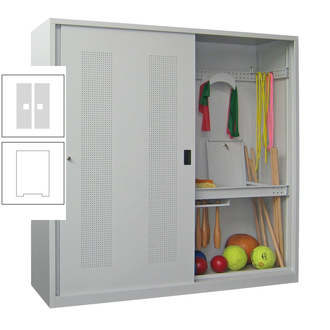 Ballschrank - Schiebetüren mit Lochfeld - Trennwand - 1.950x2.000x600 mm (HxBxT) - anthrazitgrau