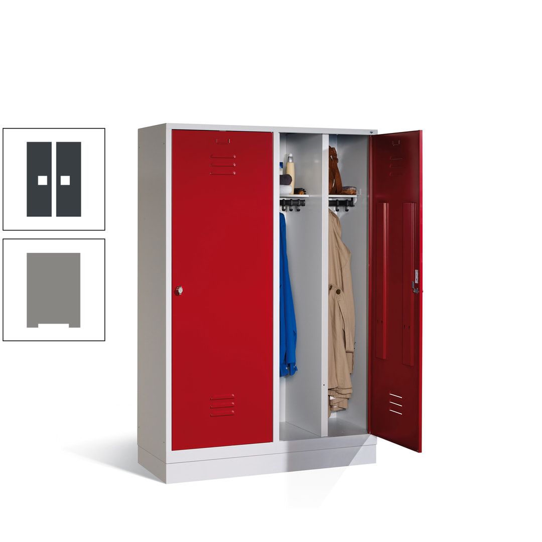 Doppel-Spind mit Großtüren, Garderobenschrank mit Sockel, 4 Abteile a 300 mm, Korpus anthrazitgrau, Tür anthrazitgrau, 1.800 x 1.190 x 500 mm (HxBxT)