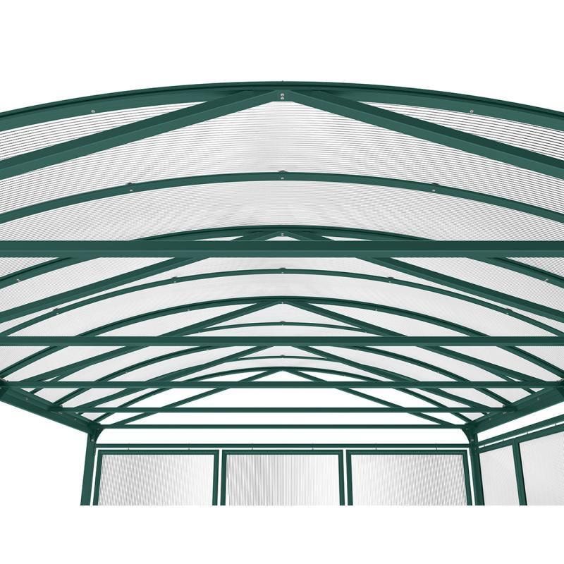 Fahrradunterstand, Fahrradüberdachung, Unterstand, Grundmodell, 10 Zweiräder, Regenrinne, 3.010 x 5.000 x 4.160 mm (HxBxT), Farbe enzianblau