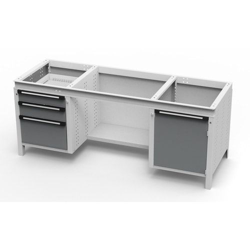 OTTOKIND Werkbank - bündige Arbeitsplatte - 850 x 1.695 x 750 mm (HxBxT) - 3 Schubladen - 1 Schrank - lichtgrau