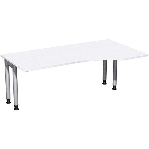 Eckschreibtisch, Ecke rechts, Füße einseitig verkürzt, 4-Fuß Pro, höhenverstellbar, 680-800 x 1.600 x 1.000 mm (HxBxT), Dekor Ahorn