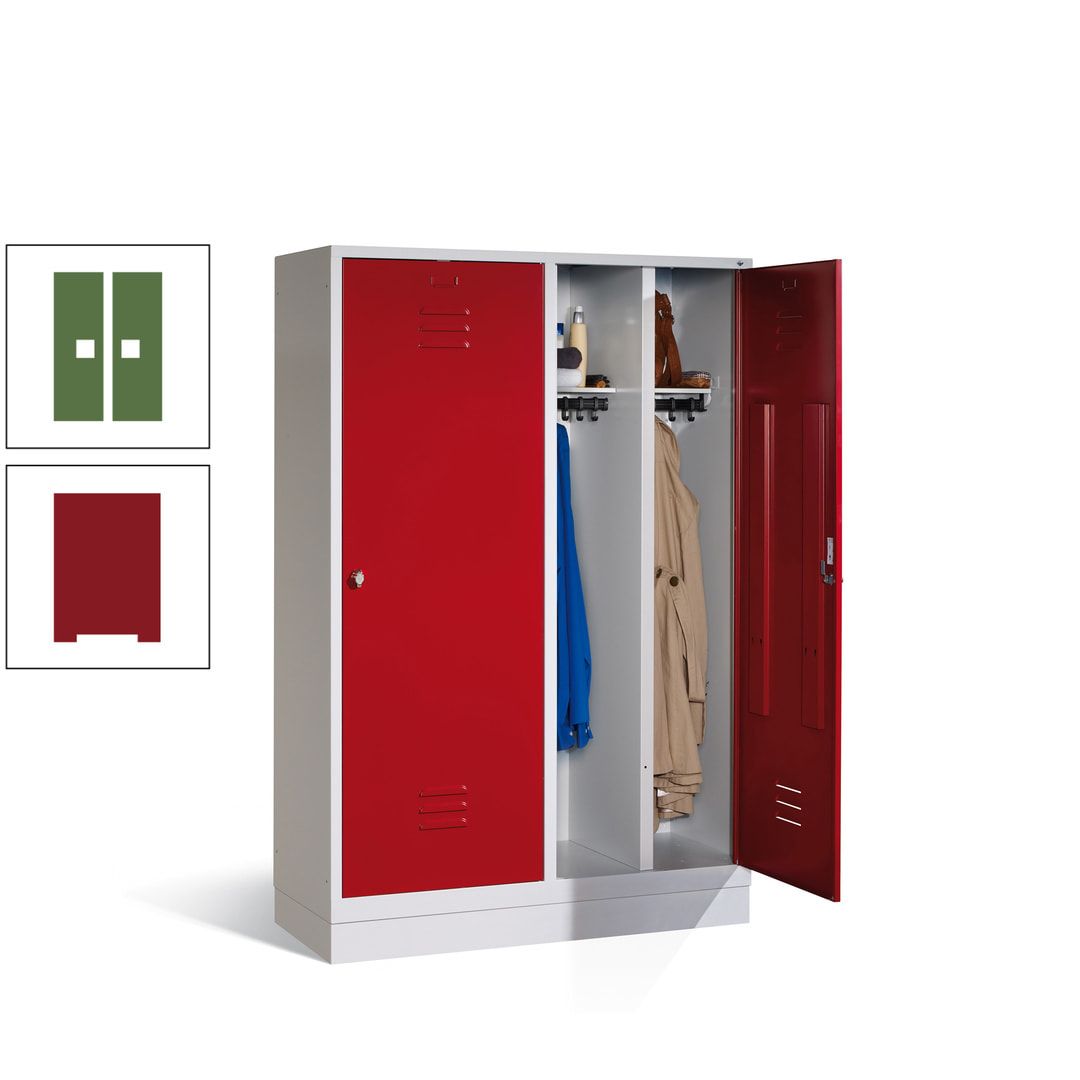 Doppel-Spind mit Großtüren, Garderobenschrank mit Sockel, 4 Abteile a 300 mm, Korpus anthrazitgrau, Tür anthrazitgrau, 1.800 x 1.190 x 500 mm (HxBxT)