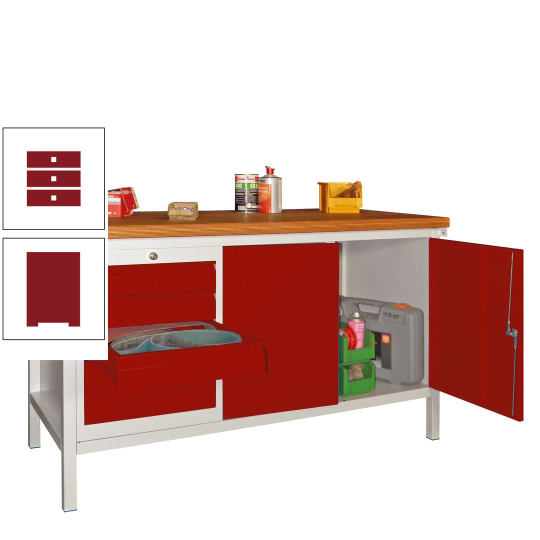 Werkbank mit Schubladenblock und Schrank - Traglast 1.050 kg - 900 x 1.500 x 700 (HxBxT) - anthrazitgrau