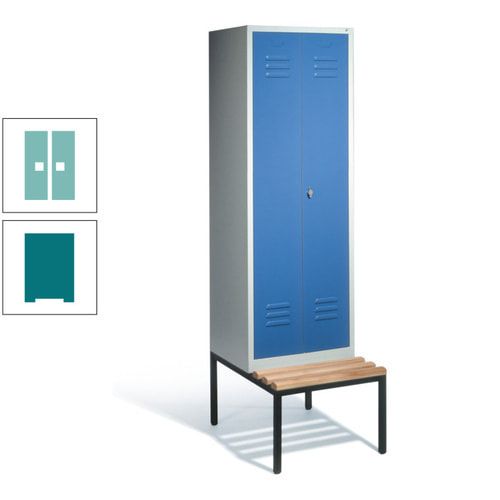 Doppel-Spindschrank, Buche Sitzbank untergebaut, 2 Abteile a 300 mm, Korpus lichtgrau, Tür anthrazitgrau, 2.090 x 610 x 815 mm (HxBxT)