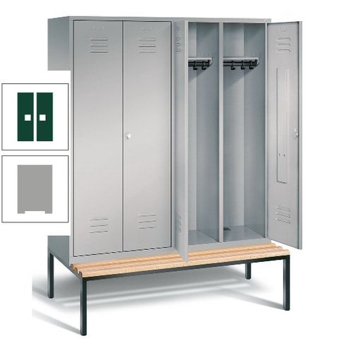 Doppel-Spindschrank, Buche Sitzbank untergebaut, 4 Abteile a 400 mm, Korpus lichtgrau, Tür anthrazitgrau, 2.090 x 1.590 x 815 mm (HxBxT)