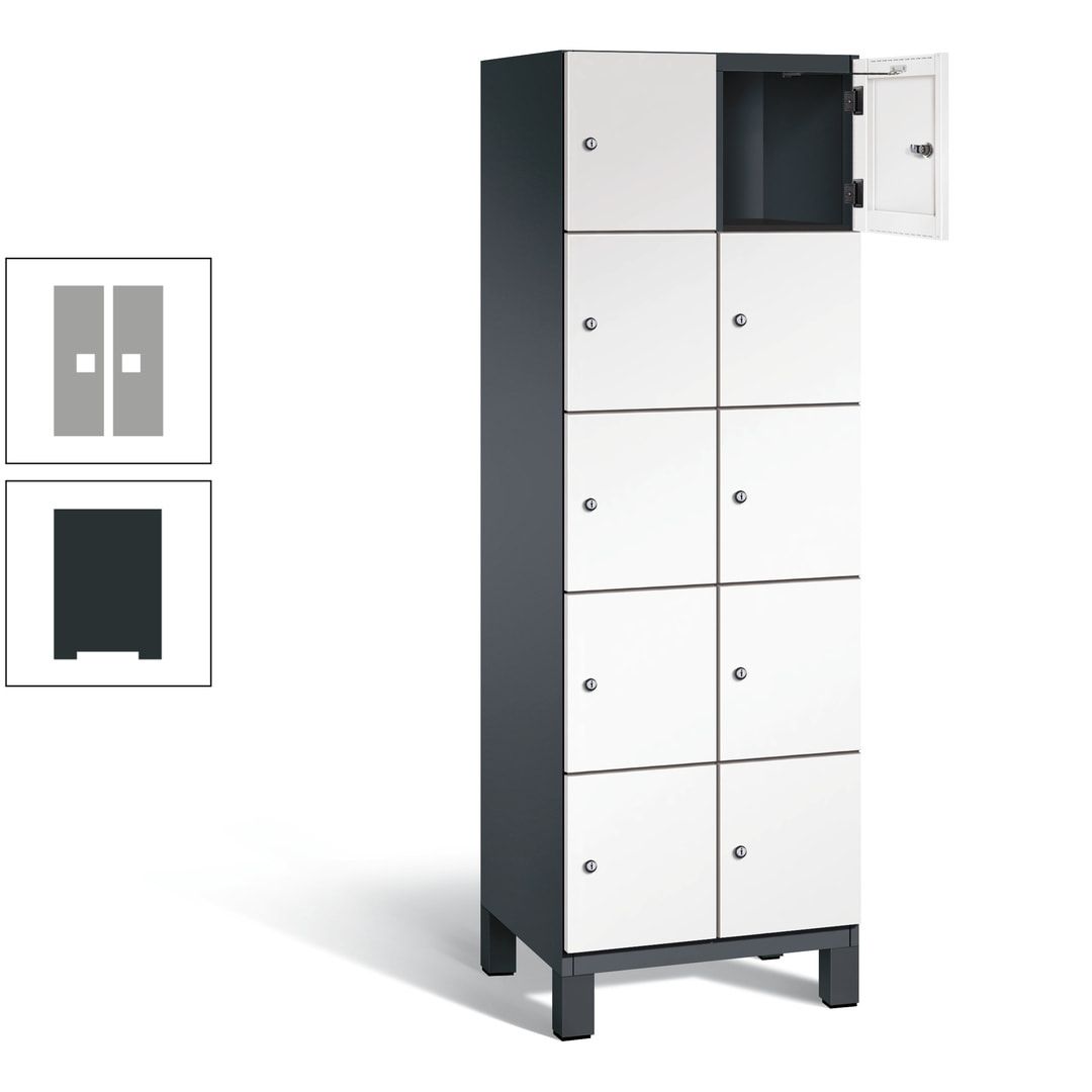 Fächerschrank, Stahlschrank, 10 Fächer, Türöffnungsbegrenzer, Füße, 1.980 x 600 x 525 mm (HxBxT), Korpus anthrazitgrau, Front anthrazitgrau
