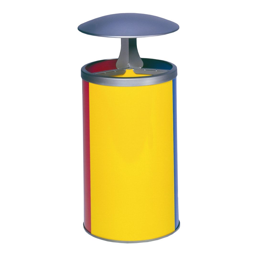 Runde Wertstoffstation mit Dach - Edelstahl - Volumen 3 x 30 l