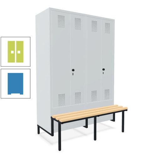 Doppel-Spind, Garderobenschrank, Buche Sitzbank integriert, 4 Abteile 300 mm, Korpus anthrazitgrau, Tür anthrazitgrau, 1.850 x 1.200 x 815 mm (HxBxT)