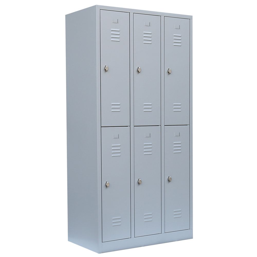 Garderobenschrank, Doppelstockspind, 3 Abteile, 6 Fächer, 1.800 x 885 x 500 mm (HxBxT), Stahl, Drehriegel, Korpus: lichtgrau, Front: anthrazitgrau