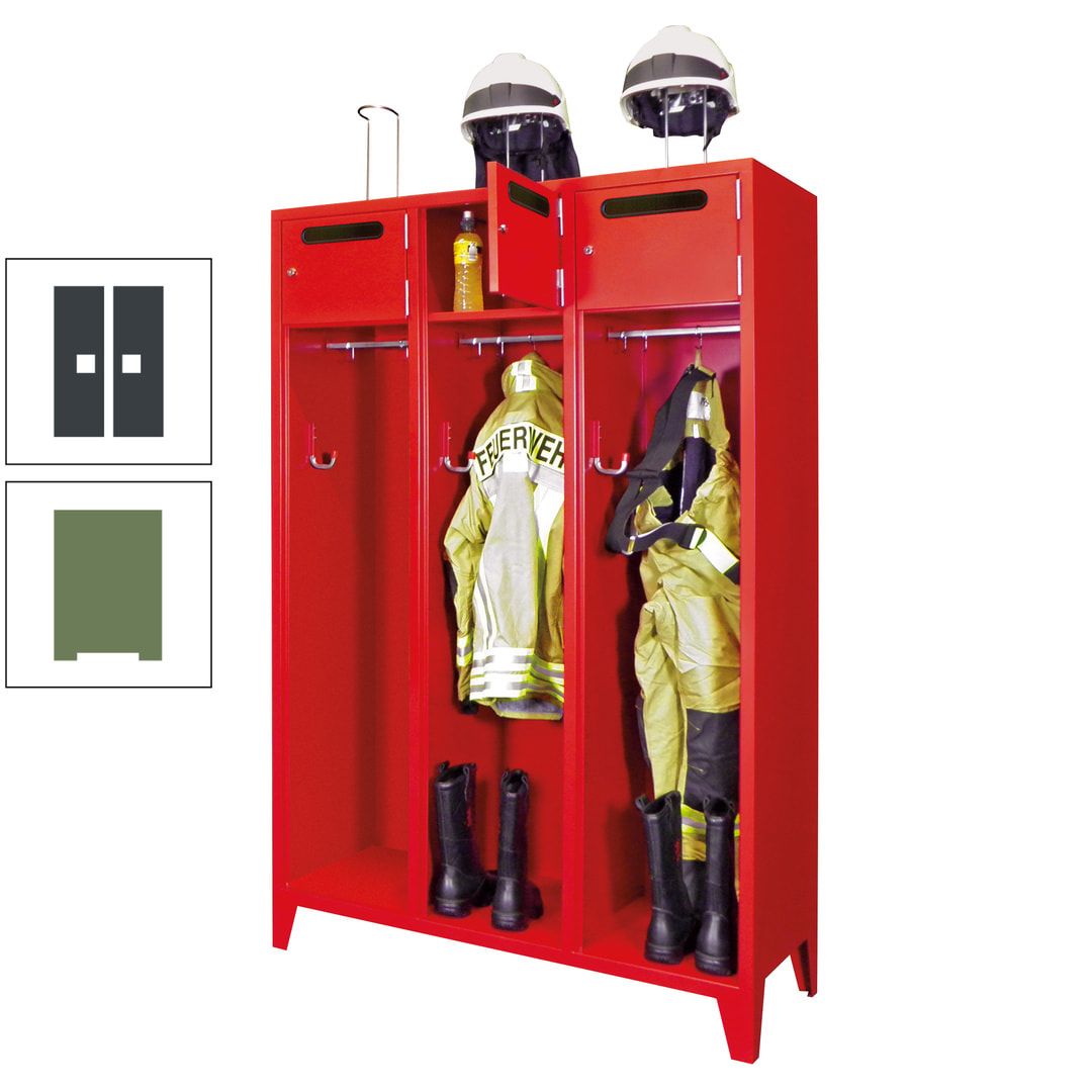 Feuerwehrschrank - 3 Abteile - Ablagefach mit Tür, Einwurfschlitz - 2.100 x 1.230 x 500 mm (HxBxT) - anthrazitgrau