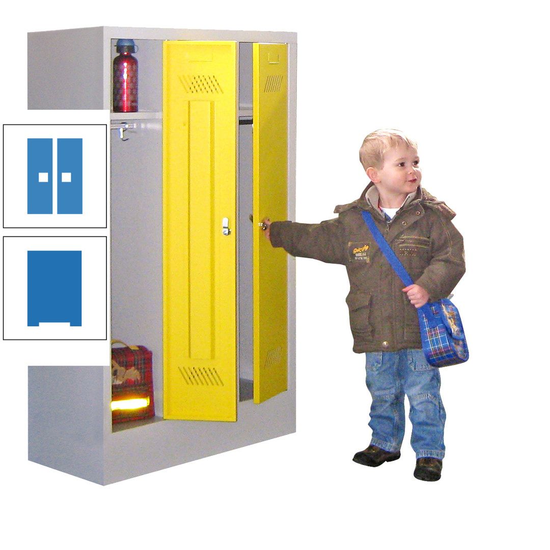 Spindschrank f. Kindergärten - mit Sockel - Höhe 1.300 mm - 2 Abteile a 250 mm - Drehriegel - anthrazitgrau