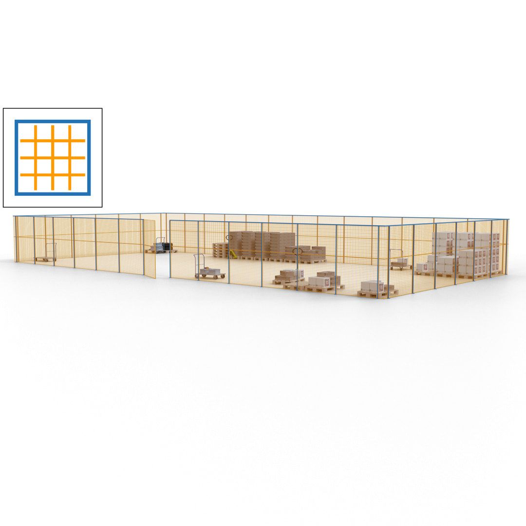 Maschinen Schutzgitter - Hallentrennwand - Sicherheitszaun - Tür - 57 m - 2.200 x 19.900 x 9.400 mm (HxBxT) - enzianblau