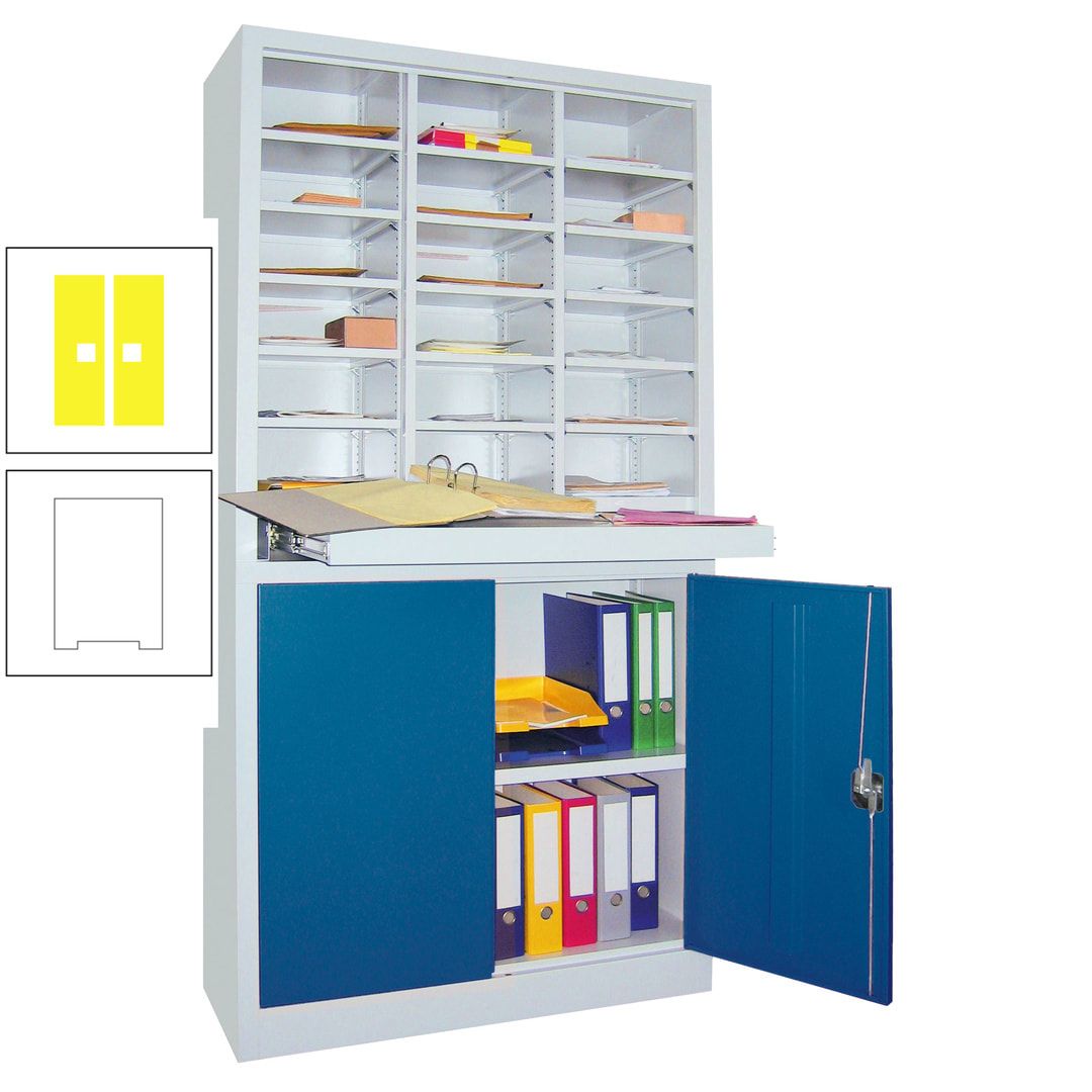 Aktenschrank - Büroschrank mit Sortierstation - 18 Fächer Ordnungsregal - Ausziehboden - 1.950 x 1.000 x 400 mm (HxBxT) - anthrazitgrau