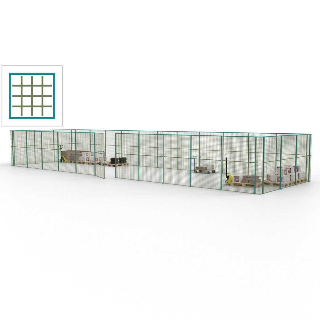 Maschinen Schutzgitter - Hallentrennwand - Sicherheitszaun - Tür - 42 m - 2.200 x 16.900 x 4.900 mm (HxBxT) - enzianblau
