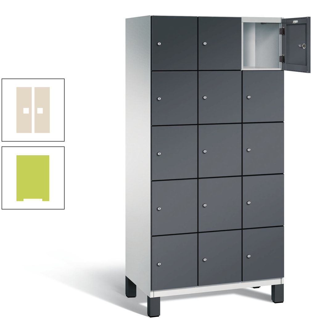 Fächerschrank, Stahlschrank, 15 Fächer, Türöffnungsbegrenzer, Füße, 1.980 x 900 x 525 mm (HxBxT), Korpus anthrazitgrau, Front anthrazitgrau