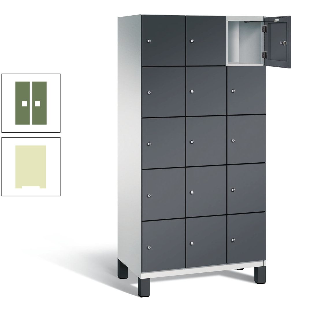 Fächerschrank, Stahlschrank, 15 Fächer, Türöffnungsbegrenzer, Füße, 1.980 x 900 x 525 mm (HxBxT), Korpus anthrazitgrau, Front anthrazitgrau