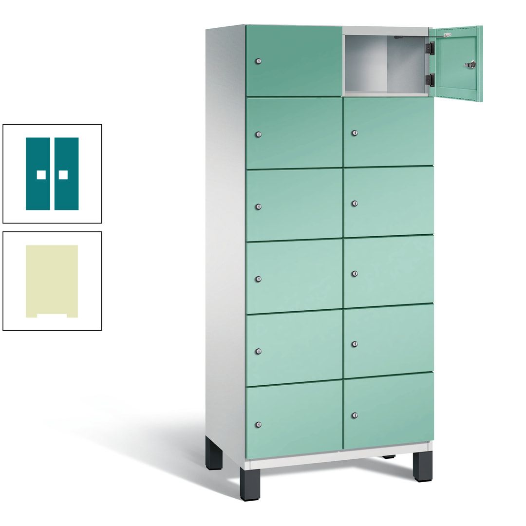 Fächerschrank, Stahlschrank, 12 Fächer, Türöffnungsbegrenzer, Füße, 1.980 x 800 x 525 mm (HxBxT), Korpus anthrazitgrau, Front anthrazitgrau