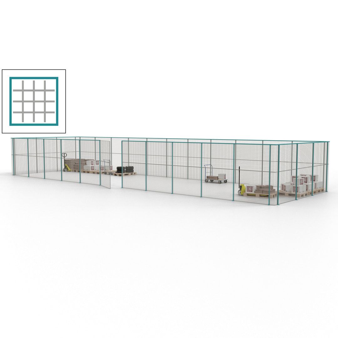 Maschinen Schutzgitter - Hallentrennwand - Sicherheitszaun - Tür - 42 m - 2.200 x 16.900 x 4.900 mm (HxBxT) - enzianblau