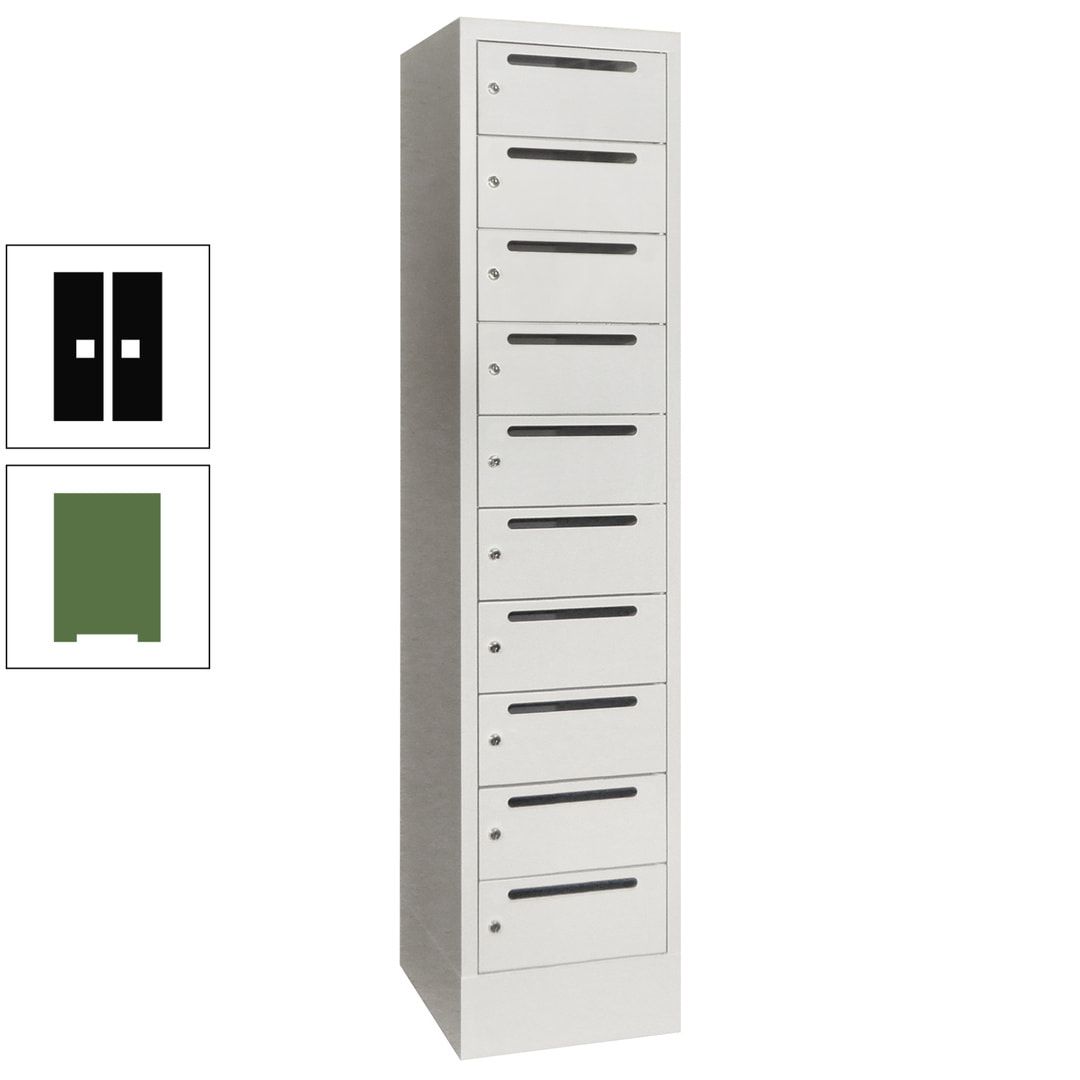 Postverteilerschrank, Schließfachschrank, 1 Abteil a 400 mm, 10 Fächer, 1.850 x 400 x 500 mm (HxBxT), Korpus anthrazitgrau, Front anthrazitgrau