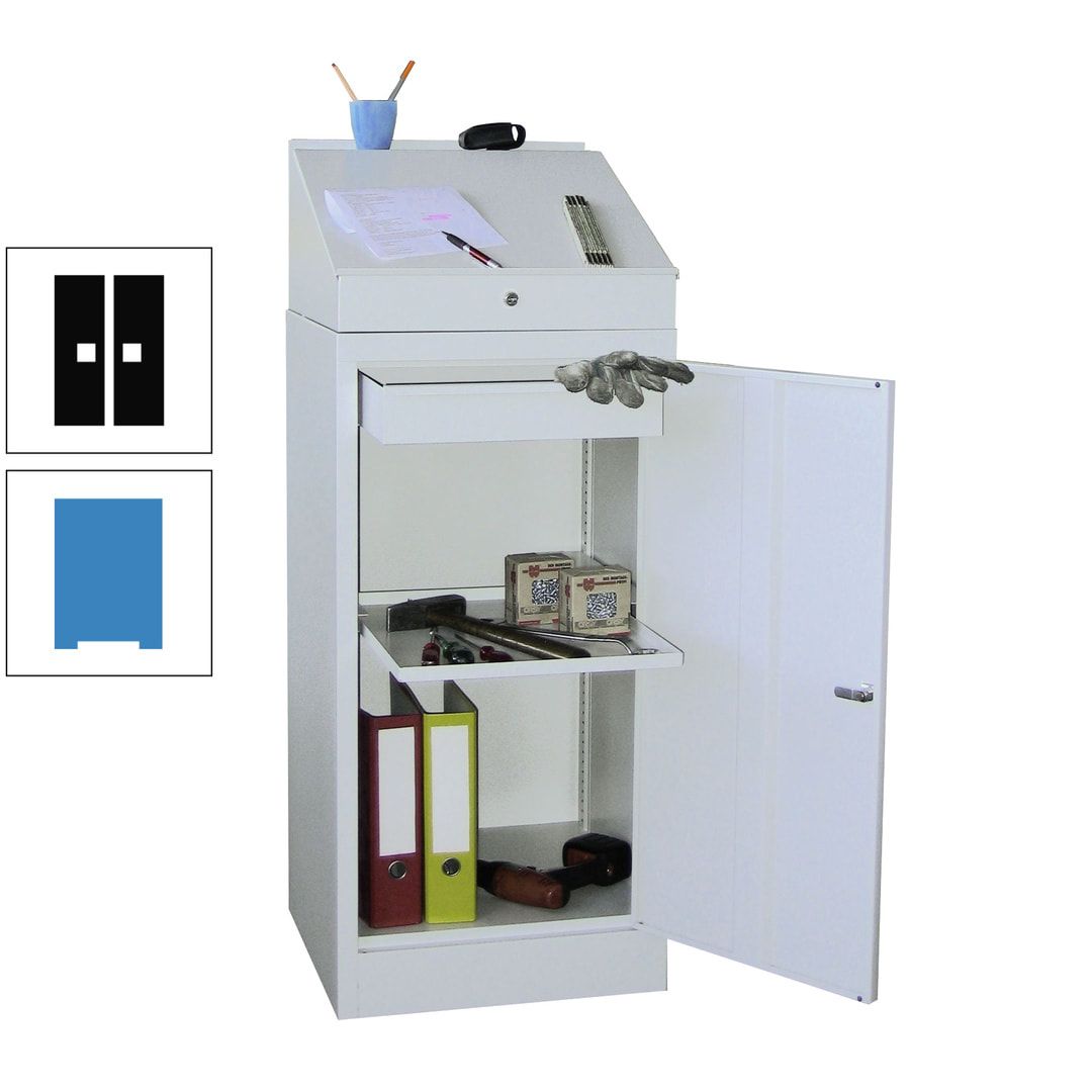Stehpult mit Schrank - Vollblechtür - Zylinderschloss - 1 Einlegeboden, 1 Schublade - 1.270x500x500 mm (HxBxT) - anthrazitgrau