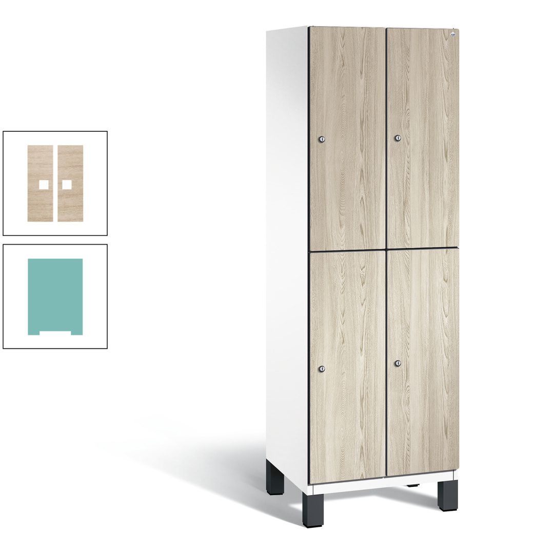 Fächerschrank, Garderobenschrank, mit Füßen, 2 Abteile, 1.980 x 600 x 525 mm (HxBxT), Korpus anthrazitgrau, Tür Donau-Ahorn