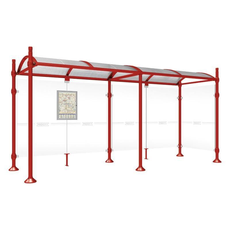 Buswartehalle, Unterstand, 2 Seitenwände, Kopf gebürsteter Edelstahl, ESG, Fahrplanschaukasten, 2.500 x 2.500 x 1.600 mm (HxBxT), Farbe enzianblau