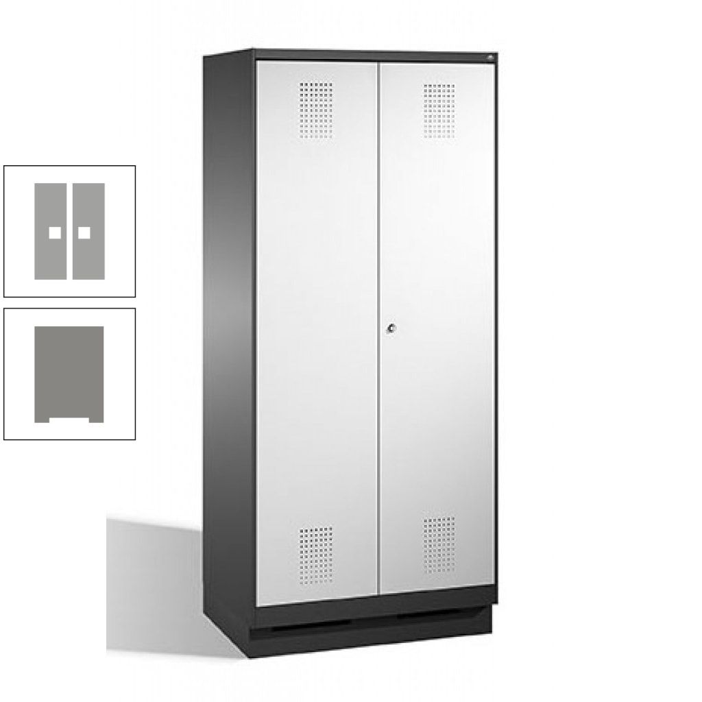 Doppel-Spind, Doppeltüren, Garderobenschrank mit Sockel, 2 Abteile a 400 mm, Korpus anthrazitgrau, Tür anthrazitgrau, 1.800 x 800 x 500 mm (HxBxT)