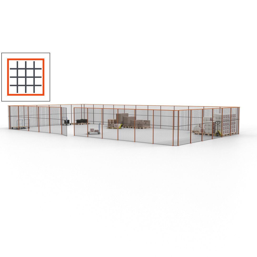 Maschinen Schutzgitter - Hallentrennwand - Sicherheitszaun - Tür - 54 m - 2.200 x 18.400 x 9.400 mm (HxBxT) - enzianblau
