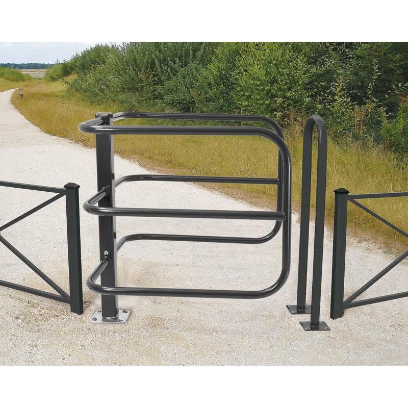 Selektive Schranke, für Fußgänger, Rollstühle und Kinderwagen, Stahlrohr, Sperrbreite 1.275 mm, Farbe enzianblau