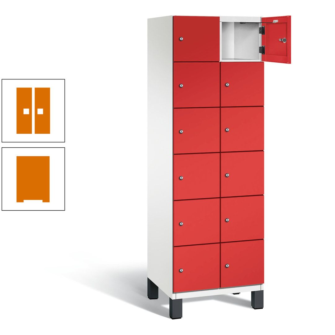 Fächerschrank, Stahlschrank, 12 Fächer, Türöffnungsbegrenzer, Füße, 1.980 x 600 x 525 mm (HxBxT), Korpus anthrazitgrau, Front anthrazitgrau