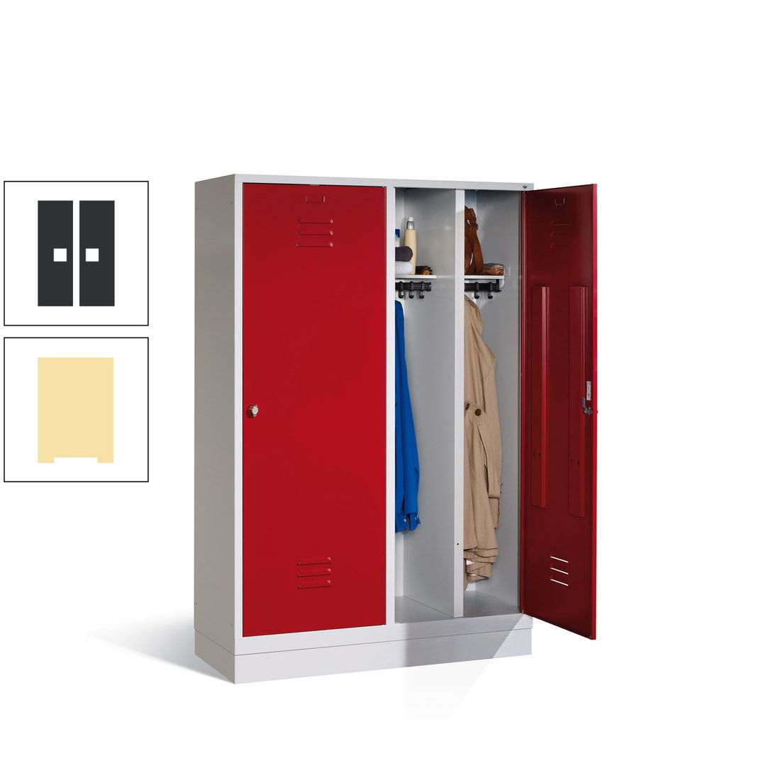 Doppel-Spind mit Großtüren, Garderobenschrank mit Sockel, 4 Abteile a 300 mm, Korpus anthrazitgrau, Tür anthrazitgrau, 1.800 x 1.190 x 500 mm (HxBxT)