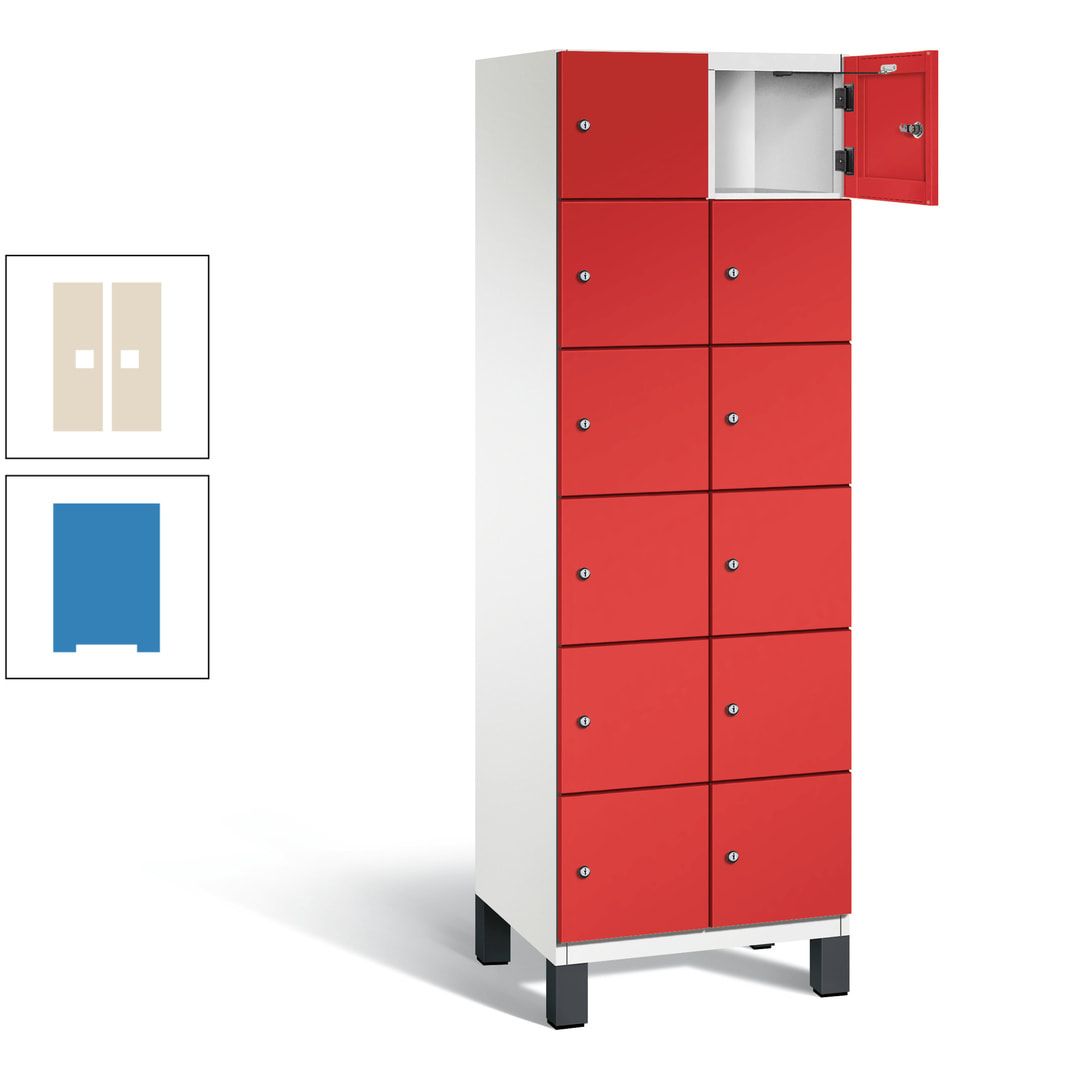Fächerschrank, Stahlschrank, 12 Fächer, Türöffnungsbegrenzer, Füße, 1.980 x 600 x 525 mm (HxBxT), Korpus anthrazitgrau, Front anthrazitgrau