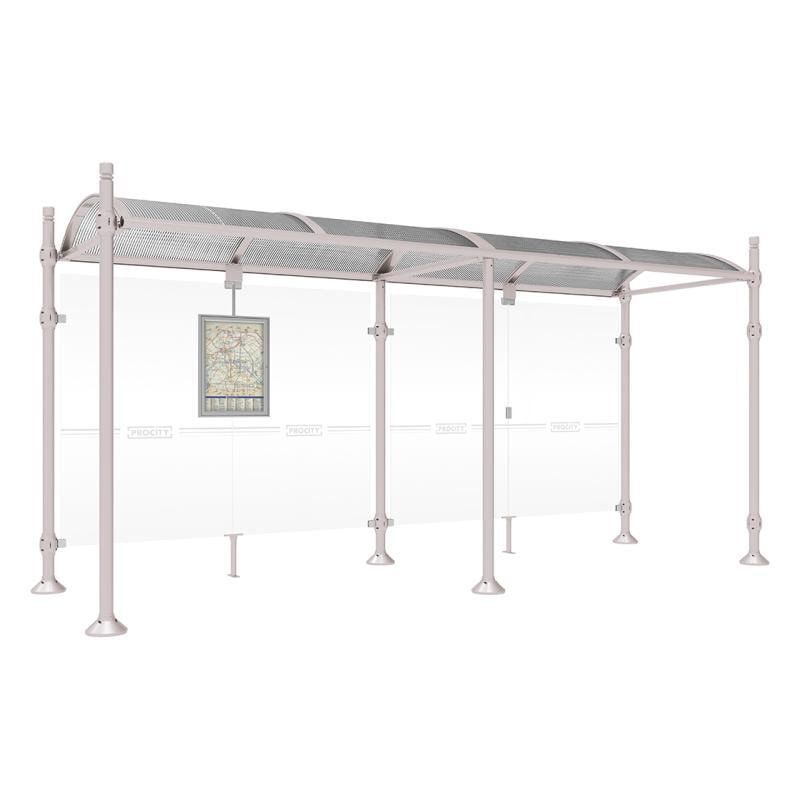 Buswartehalle, Unterstand, 2.500 x 2.500 x 1.600 mm (HxBxT), Kopfmodell Agora, ESG, Fahrplanschaukasten, Farbe enzianblau