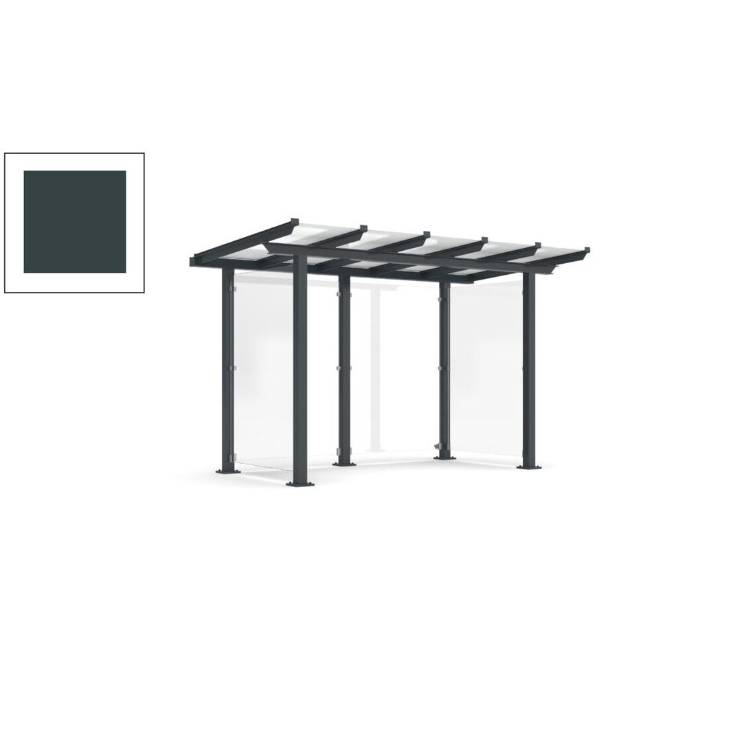Unterstand mit Pultdach und Sicherheitsglas - feuerverzinkt und farbbeschichtet - 2.435 x 3.850 x 2.090 (HxBxT) - Farbe Achatgrau