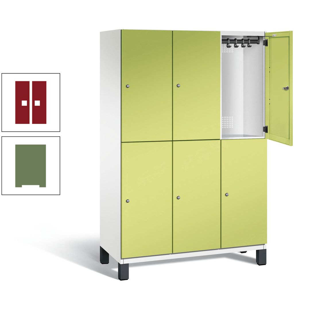 Fächerschrank, Stahlschrank, doppelstöckig, 6 Fächer, Füße, Korpus anthrazitgrau, Tür anthrazitgrau, 1.980 x 1.200 x 525 mm (HxBxT)