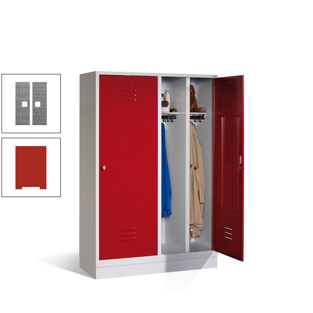 Doppel-Spind mit Großtüren, Garderobenschrank mit Sockel, 4 Abteile a 300 mm, Korpus anthrazitgrau, Tür anthrazitgrau, 1.800 x 1.190 x 500 mm (HxBxT)
